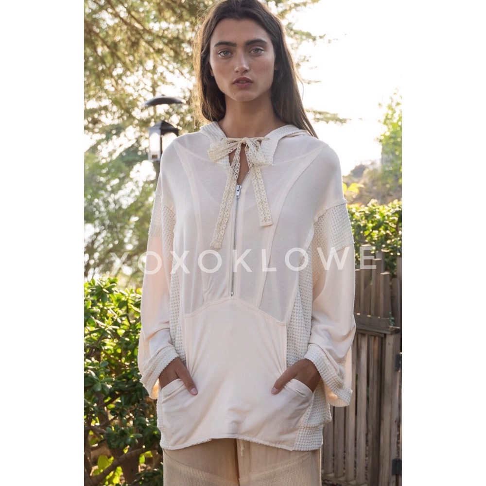 POL Cream Hoodie Pullover Half Zip Oversized Fit - Picture 3 of 11